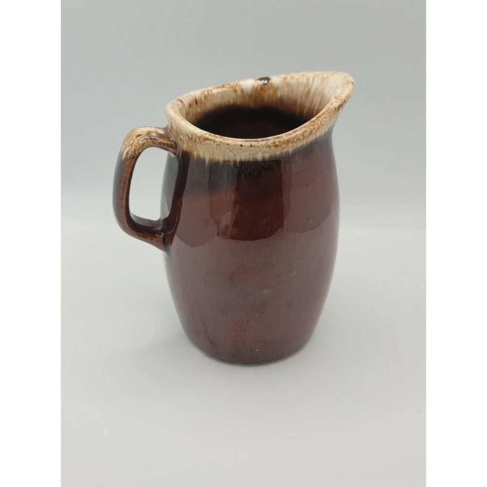 Vintage Hull USA Oven Proof Pottery Brown Drip Glaze Creamer Syrup Pitcher 4.5
